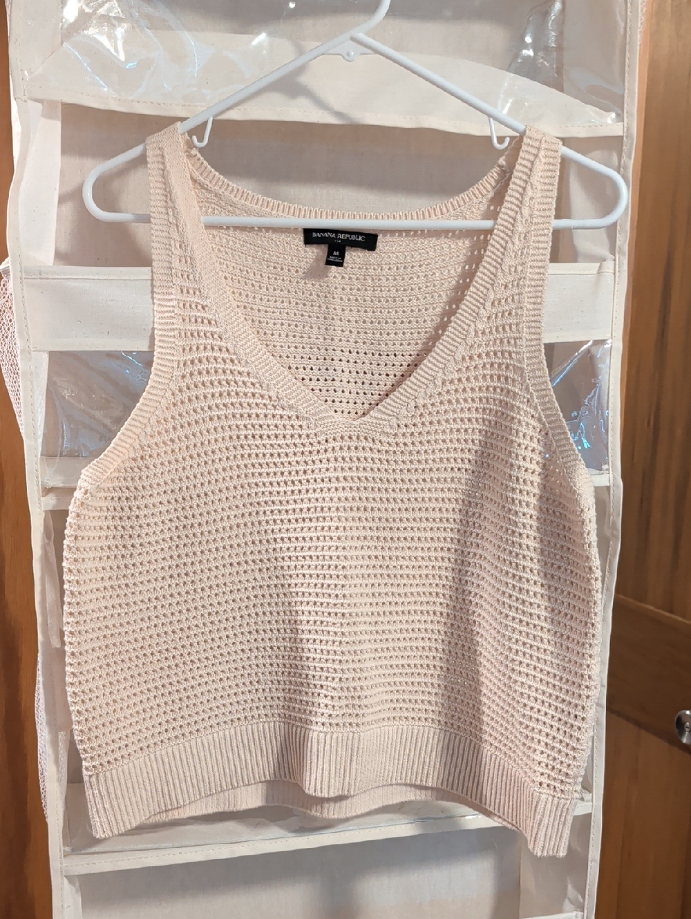 Banana Republic Light Cream Open-Knit V-Neck Tank
